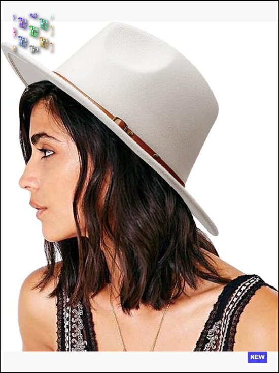 Classic Felt Fedora Wide Brim Floppy with Belt Buckle Panama Hat main image 4